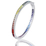 This Rainbow Bangle made in 925 sterling Silver and zirconia emerald cut stones. Each colour stone represents an endangered species we are partnering to protect creating a rainbow of enduring hope (Black for Rhino, White for Polar Bear, Red/orange for Orangutan, Blue for the Whales, Aqua for the Ocean, Yellow for the tiger, Green for the Rainforest). 50% of all profits are donated to organisations that protect endangered species and their habitats.