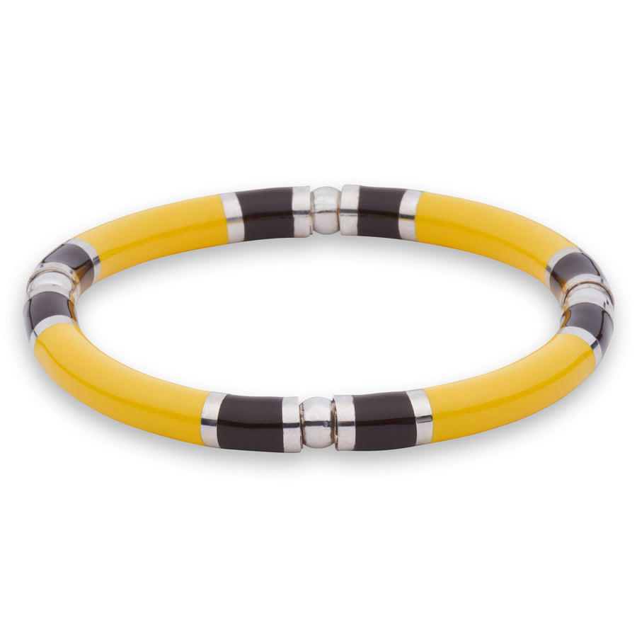 Xtinctio - Stretch Bangle comfortable, timeless and chic Hand made in Italy by a 3rd generation Goldsmith  Triple dipped Palladium and Yellow enamelImbued with the spirit of the Jungle and the Tiger  