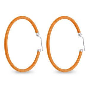 Xtinctio - These eco conscious orange Hoop Earrings and attached circle pendant engraved with the word "Orangutan" are hand made