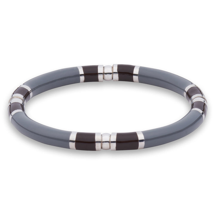 Xtinctio - Stretch Bangle comfortable, timeless and chic Hand made in Italy by a 3rd generation Goldsmith  Triple dipped Palladium and white enamel. 