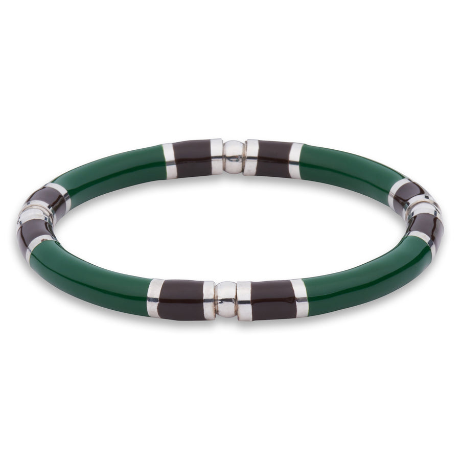  Xtinctio Stretch Bangle comfortable, timeless and chic Hand made in Italy by a 3rd generation Goldsmith  Triple dipped Palladium and green enamel.  Imbued with the spirit of the Rainforest 