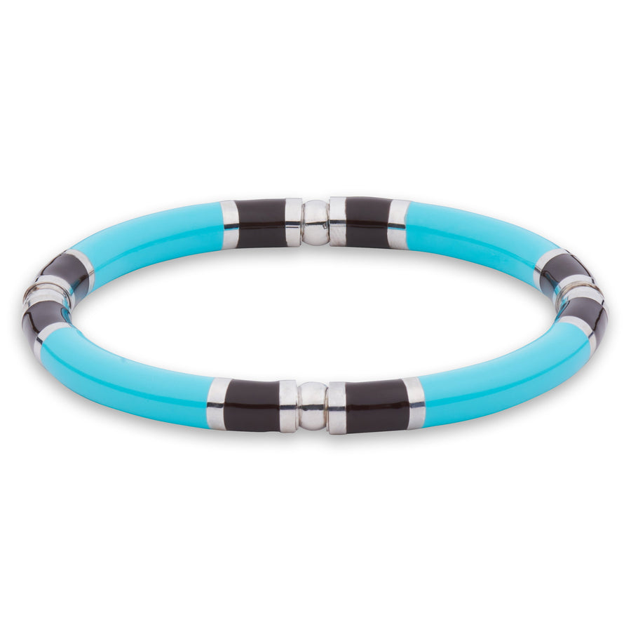  Xtinctio - Stretch Bangle comfortable, timeless and chic Hand made in Italy by a 3rd generation Goldsmith  Triple dipped Palladium and turquoise enamel.  