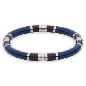 Xtinctio - Stretch Bangle comfortable, timeless and chic Hand made in Italy by a 3rd generation Goldsmith  Triple dipped Palladium and Navy Blue enamel.  Imbued with the spirit of our endangered Sea Mammals/ Whale