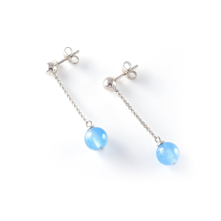 Sterling silver Ball Hook pendant Earring with  blue Chalcedony representing your commitment to protecting these critically endangered species and their habitats.  