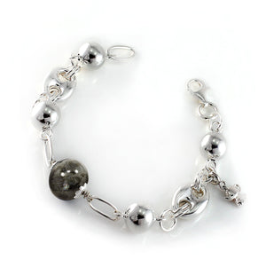 Silver Charm Bracelet with Labradorite 12mm Gemstone  - Free shipping and returns
