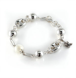Silver Charm Bracelet with 12mm Moonstone Gemstone  - Free shipping and returns