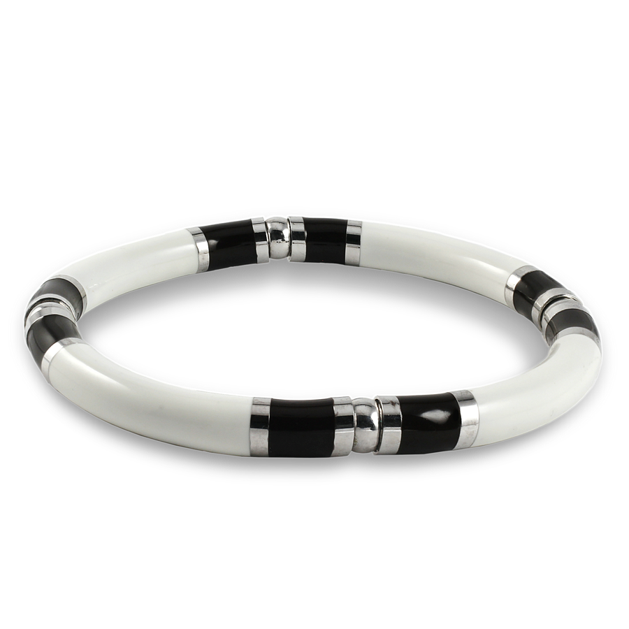 Xtinctio - Stretch Bangle comfortable, timeless and chic Hand made in Italy by a 3rd generation Goldsmith  Triple dipped Palladium and white enamel.  
